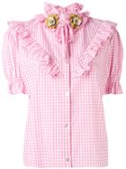 Antonio Marras - Ruffled Checked Shortsleeved Shirt - Women - Cotton - 40, White, Cotton