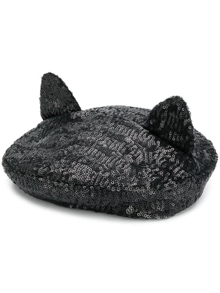 Maison Michel Sequin Ear Beret - Black