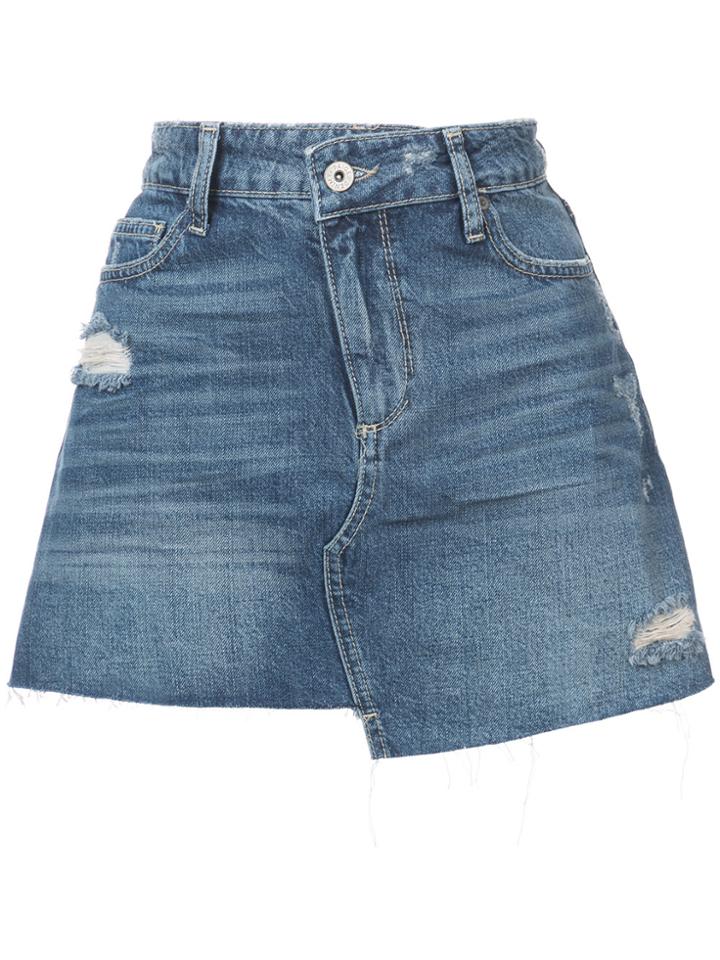 Paige Asymmetric Hem Denim Mini Skirt - Blue