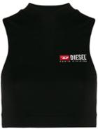 Diesel Jersey Crop Top With Logo Print - Black