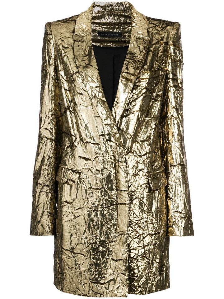 Sally Lapointe Crinkled Lamé Blazer - Metallic