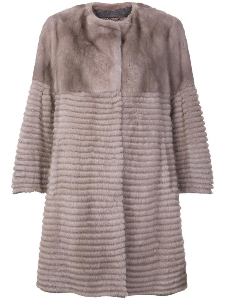 Liska Mink Fur Buttoned Coat - Nude & Neutrals