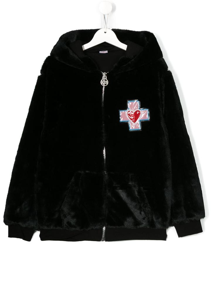 Gcds Kids Teen Patch Detail Hooded Jacket - Black