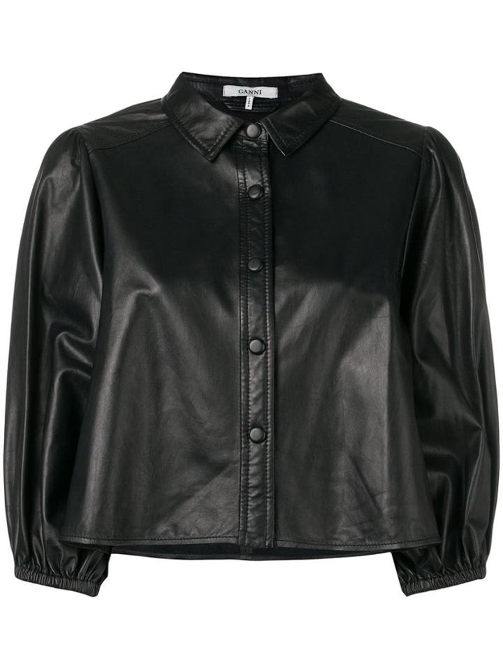 Ganni Cropped Leather Shirt - Black