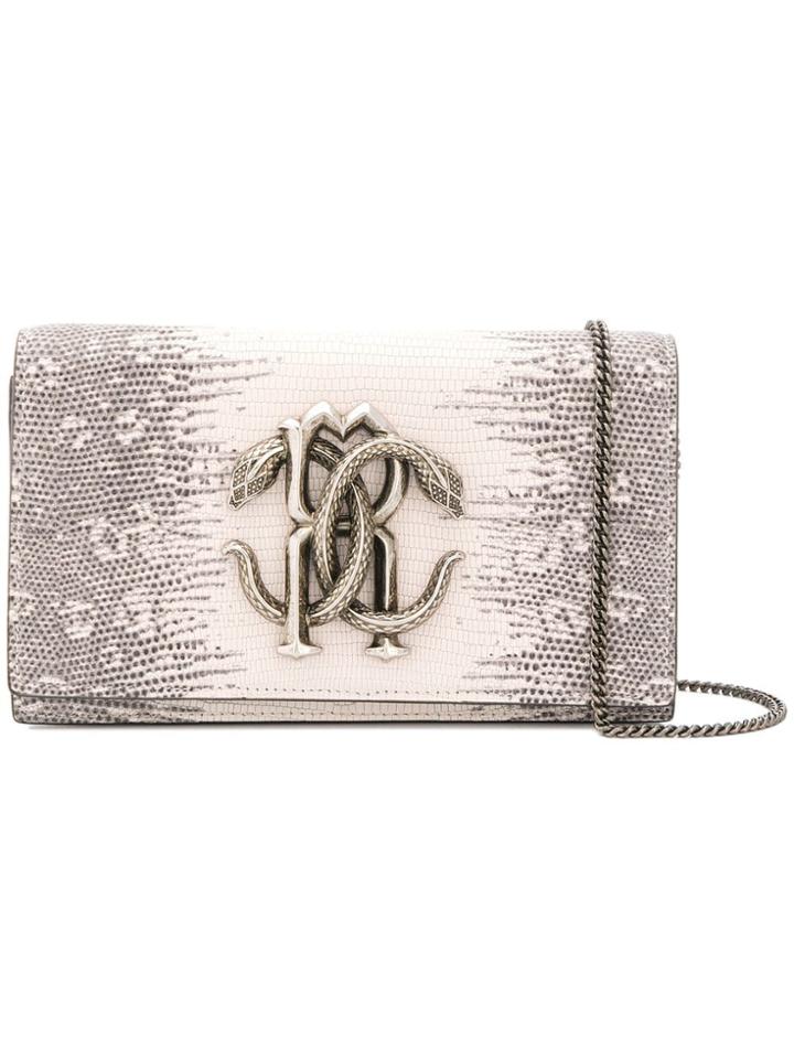 Roberto Cavalli Snake Plaque Shoulder Bag - White