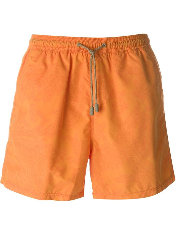 Etro Paisley Print Swim Shorts, Men's, Size: M, Yellow/orange, Nylon