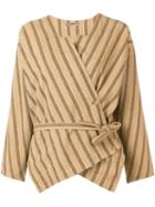 Issey Miyake Pre-owned Striped Wrap Blouse - Brown