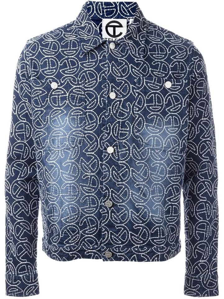 Telfar Embroidered Logo Button Down Denim Jacket, Men's, Size: Large, Blue, Cotton