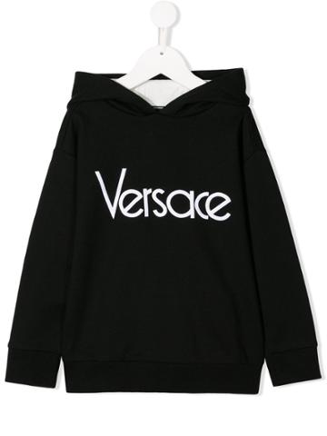 Young Versace Logo Print Relaxed-fit Hoodie - Black