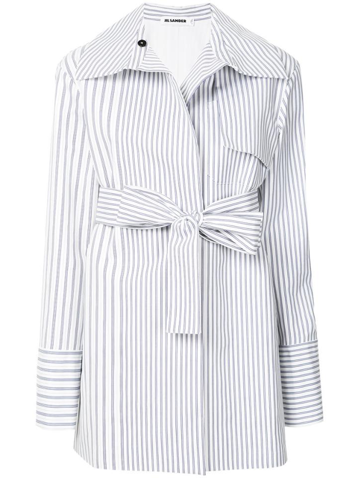 Jil Sander Striped Belted Coat - White
