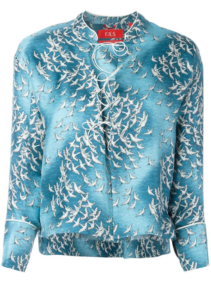 F.r.s For Restless Sleepers - Birds Print Jacket - Women - Silk - S, Blue, Silk