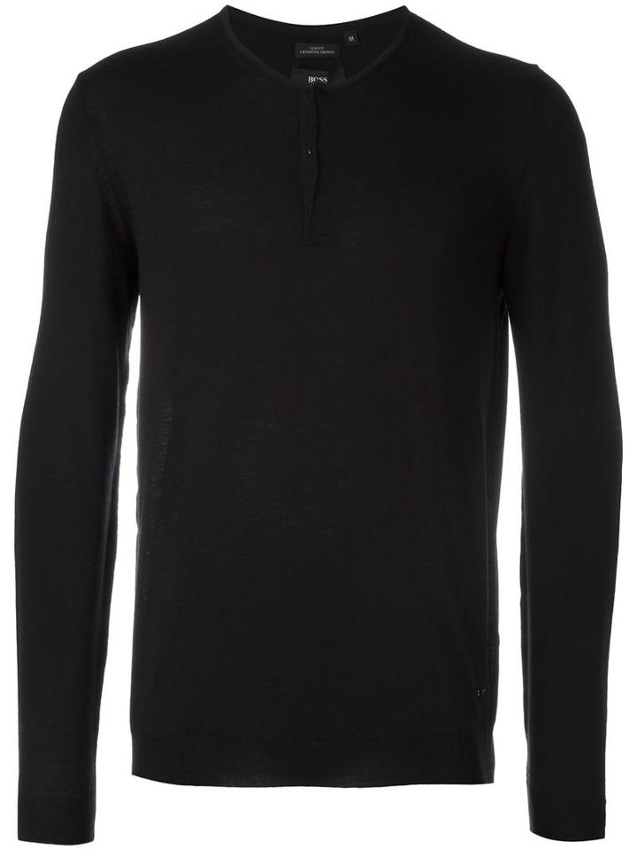 Boss Hugo Boss Concealed Neck Fastening Jumper, Men's, Size: Large, Black, Virgin Wool