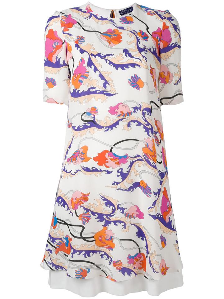 Emilio Pucci Short-sleeved Floral Print Dress, Women's, Size: 40, White, Silk/spandex/elastane/viscose