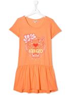 Kenzo Kids Short-sleeve Logo Flared Dress - Orange