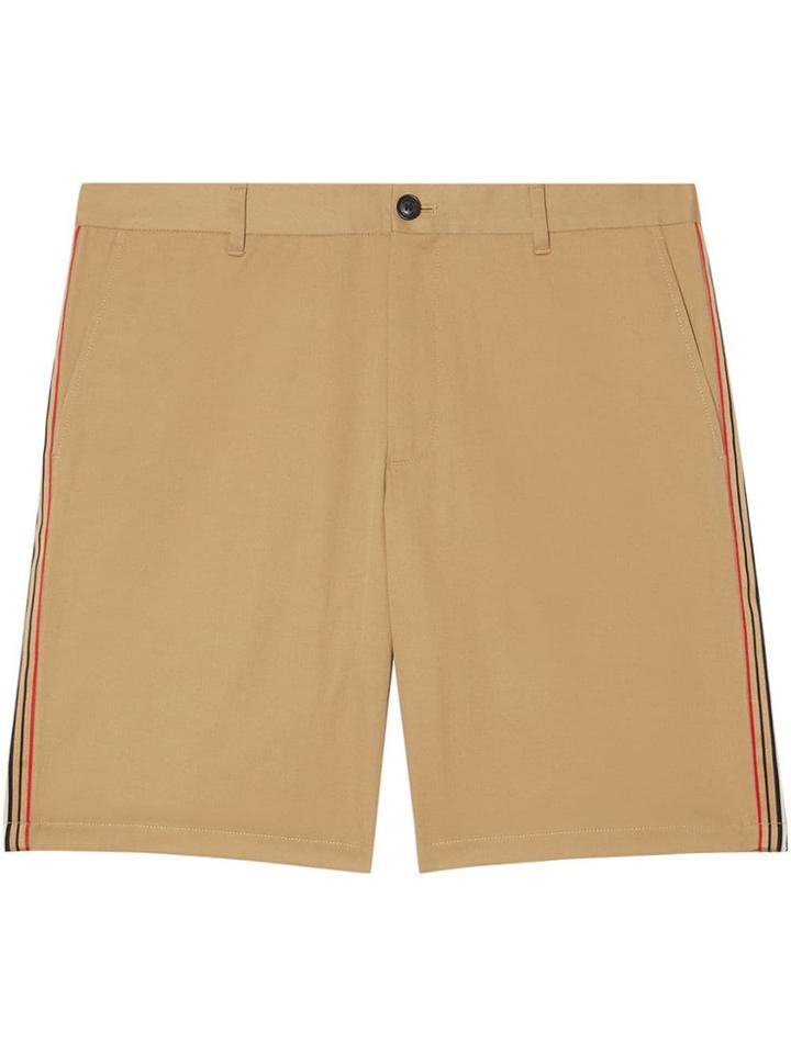 Burberry Icon Stripe Detail Cotton Twill Chino Shorts - Honey