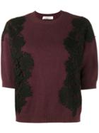 Valentino - Lace Panel Jumper - Women - Cotton/viscose/cashmere/virgin Wool - L, Red, Cotton/viscose/cashmere/virgin Wool