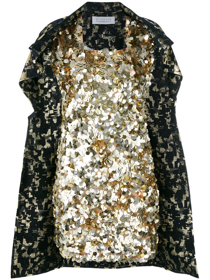Gianluca Capannolo Sequined Cape Dress, Women's, Size: 42, Grey, Cotton/polyamide/polyester/acetate