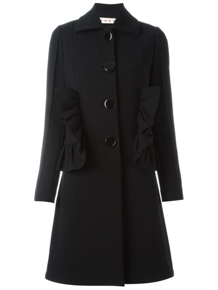 Marni Ruffled Mid-length Coat - Black
