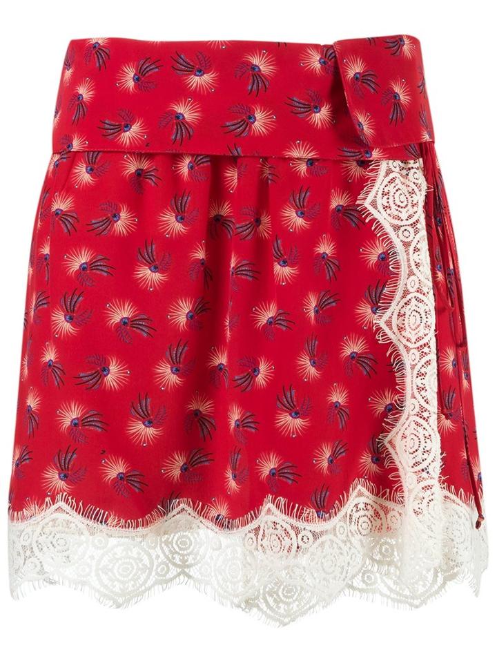Talie Nk Silk Printed Skirt, Women's, Size: 42, Red, Silk