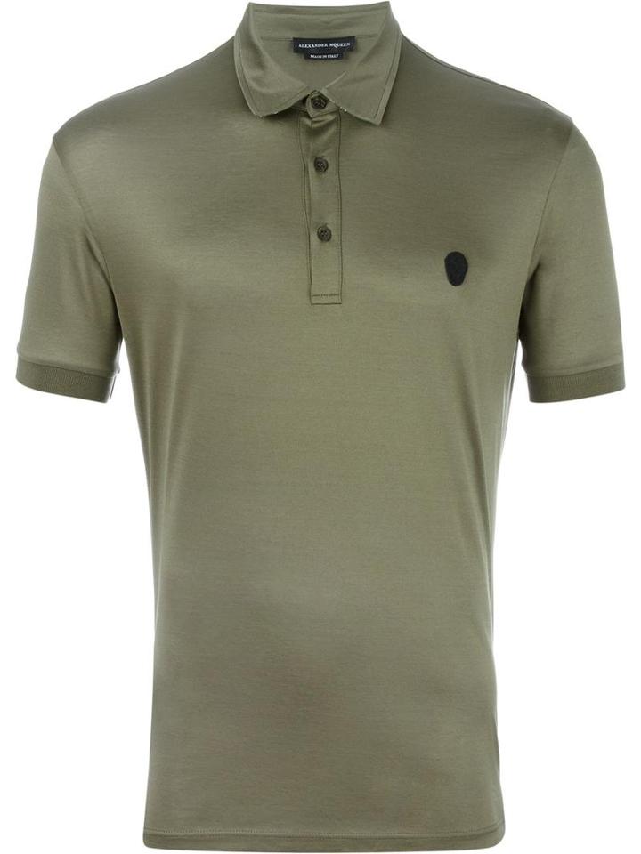 Alexander Mcqueen Skull Patch Polo Shirt, Men's, Size: Xl, Green, Cotton