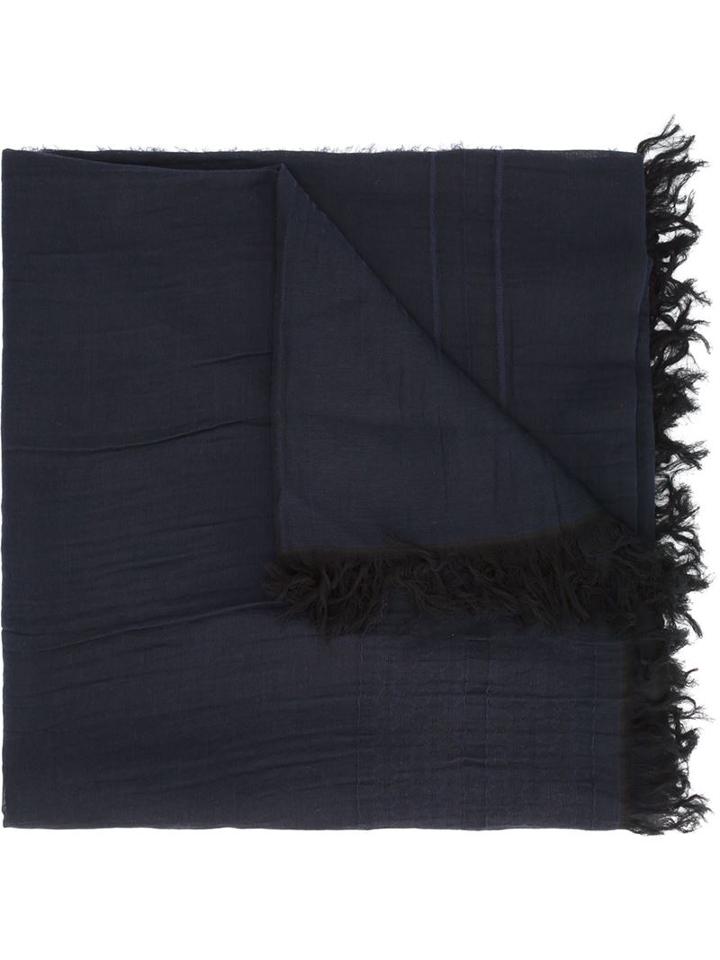 Uma Wang Frayed Trim Scarf, Men's, Blue, Cotton