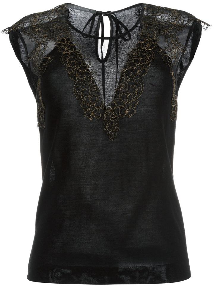 Alberta Ferretti Sheer Panel Blouse, Women's, Size: 48, Black, Silk/cashmere/virgin Wool