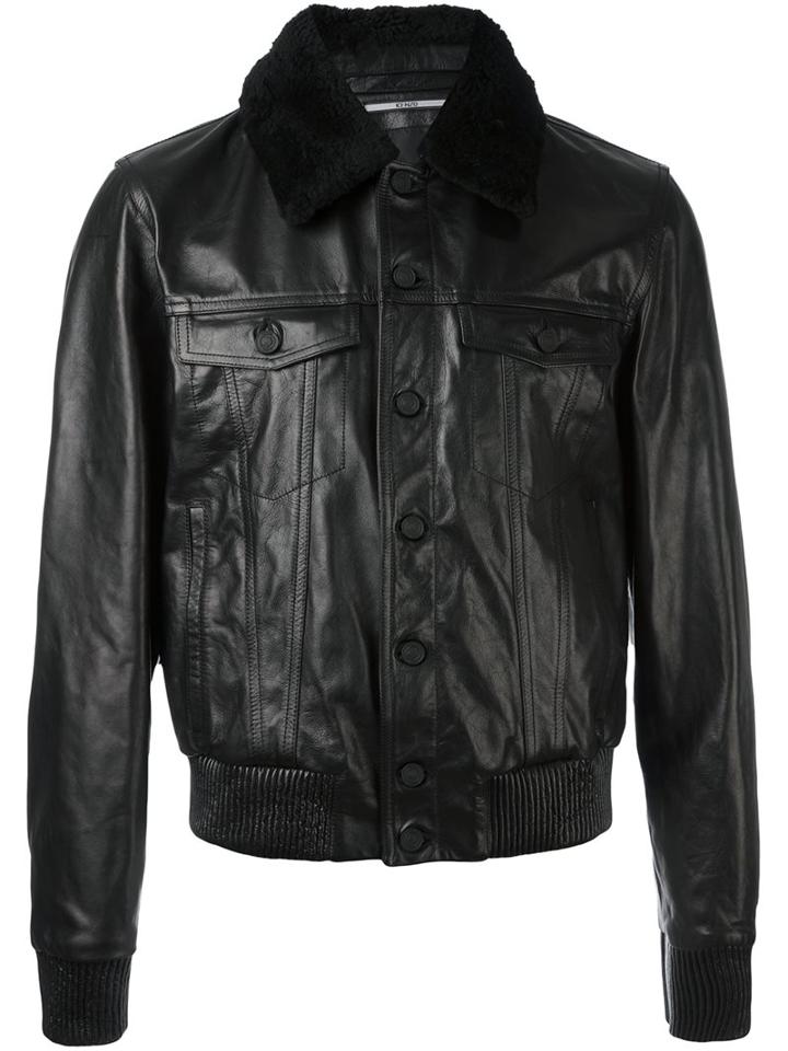Kenzo 'bull' Bomber Jacket, Men's, Size: Large, Black, Calf Leather/sheep Skin/shearling/cotton/polyamide