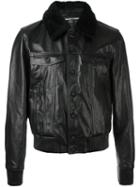 Kenzo 'bull' Bomber Jacket, Men's, Size: Large, Black, Calf Leather/sheep Skin/shearling/cotton/polyamide