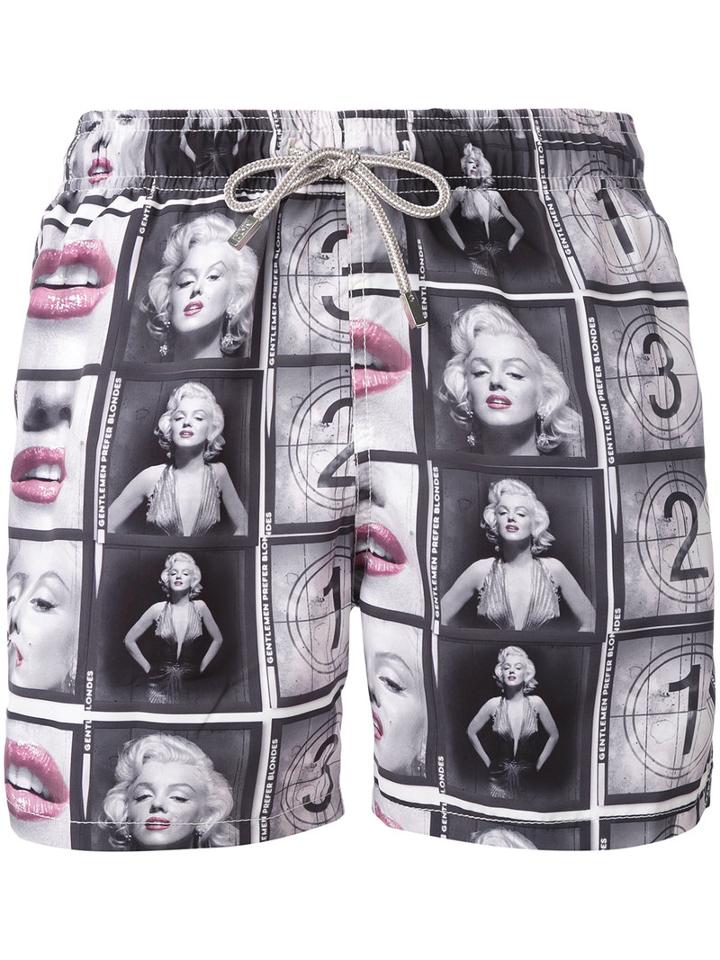 Mc2 Saint Barth - Marilyn Monroe Printed Swim Shorts - Men - Polyester - L, Black, Polyester