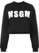 Msgm Cropped Logo Sweatshirt, Women's, Size: Xs, Black, Cotton