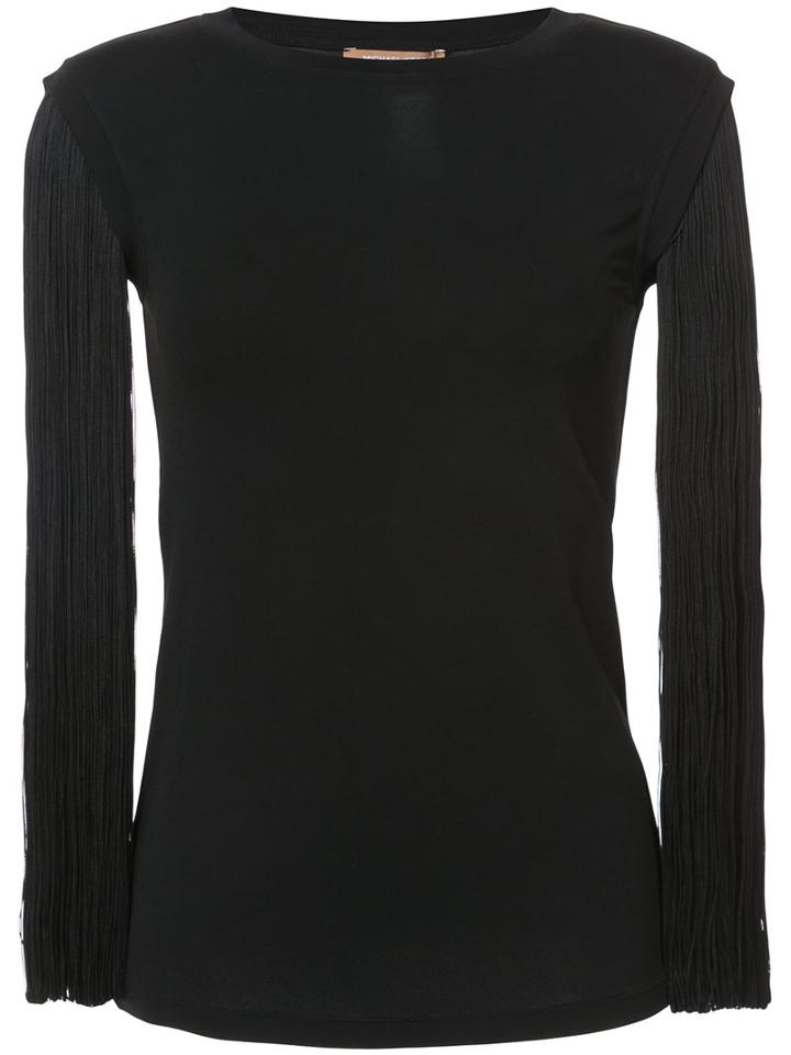 Michael Kors - Strings Sleeves Top - Women - Spandex/elastane/rayon - Xs, Black, Spandex/elastane/rayon