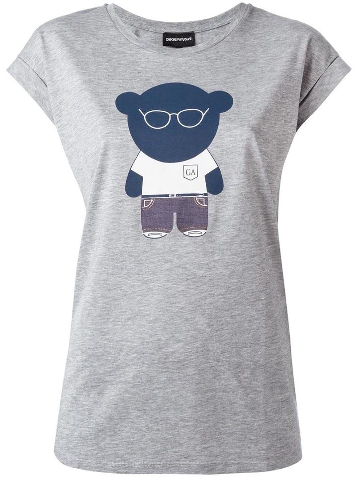 Emporio Armani Bear Print T-shirt, Women's, Size: 42, Grey, Lyocell/cotton/polyester