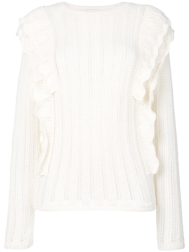 Iro - Dolipa Ruffled Pointelle-knit Sweater - Women - Acrylic/wool/alpaca - S, White, Acrylic/wool/alpaca