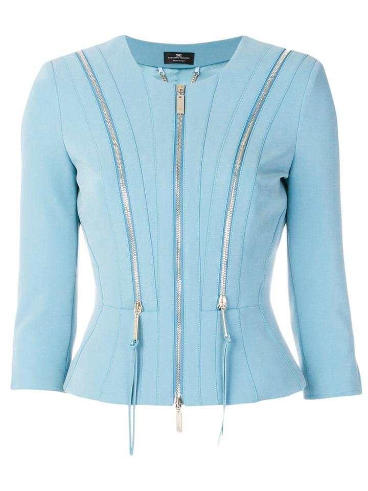 Elisabetta Franchi Cropped Sleeve Fitted Jacket - Blue