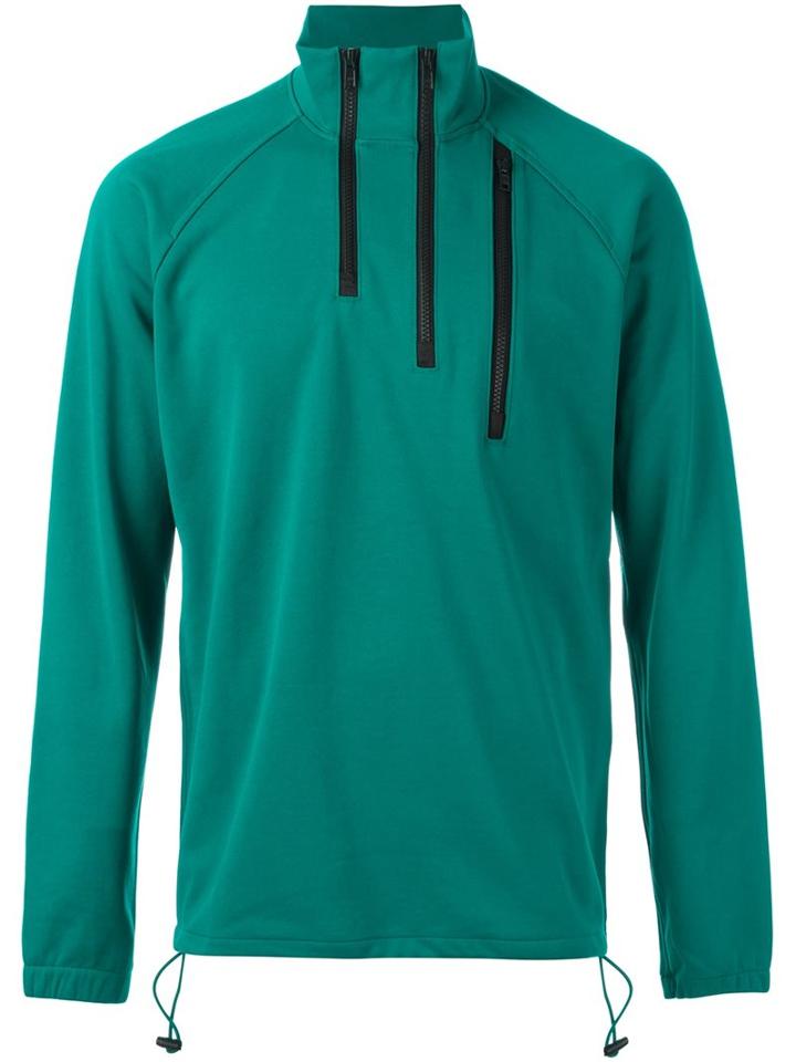 Y-3 Zipped Collar Sweatshirt, Men's, Size: Xl, Green, Polyester/cotton