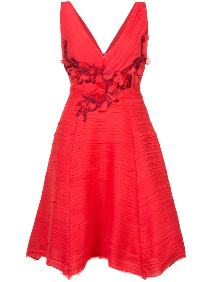 Marchesa Notte Pleated Cocktail Dress - Red