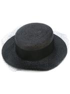 Federica Moretti Net Trim Boater Hat - Black