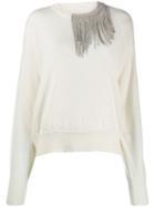 Circus Hotel Crystal Embellished Neck Sweater - White