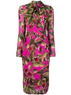 Dolce & Gabbana Floral Long-sleeve Midi Dress - Pink & Purple