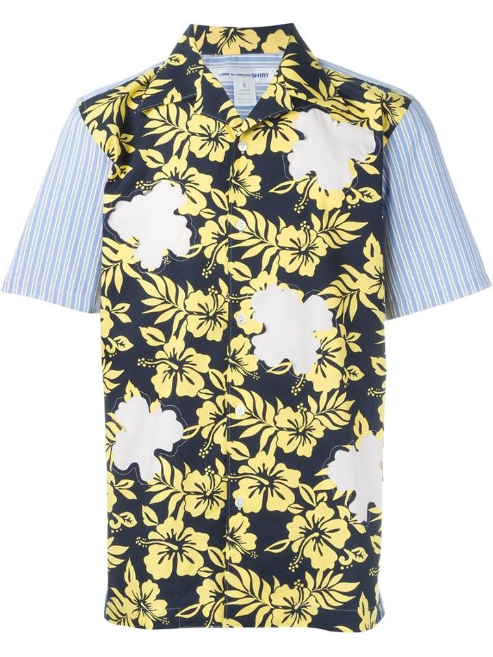 Comme Des Garçons Shirt Floral And Stripe Print Shirt, Men's, Size: Small, Blue, Cotton