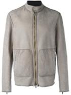 Salvatore Santoro Banded Collar Zipped Jacket, Men's, Size: 46, Grey, Leather/cotton