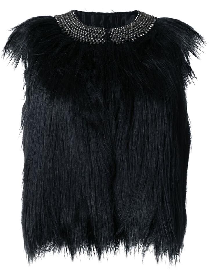 Steffen Schraut Embellished Collar Feather Effect Tunic, Women's, Size: 38, Black, Polyacrylic