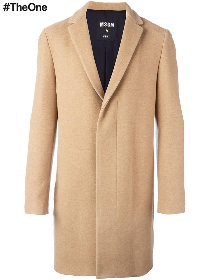Msgm Mid-length Concealed Fastening Coat, Men's, Size: 52, Nude/neutrals, Cotton/polyamide/polyester/virgin Wool