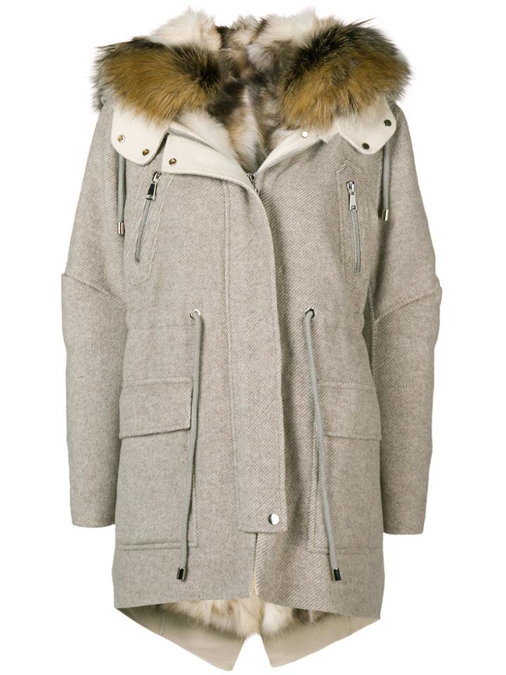 Liska Detachable Collar Parka Coat - Nude & Neutrals