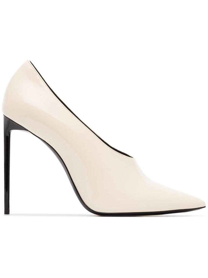 Saint Laurent White Teddy 105 Patent Leather Pumps - Nude & Neutrals