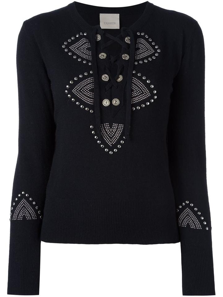 Laneus Lace-up Jumper, Women's, Size: 46, Black, Polyamide/viscose/angora/wool