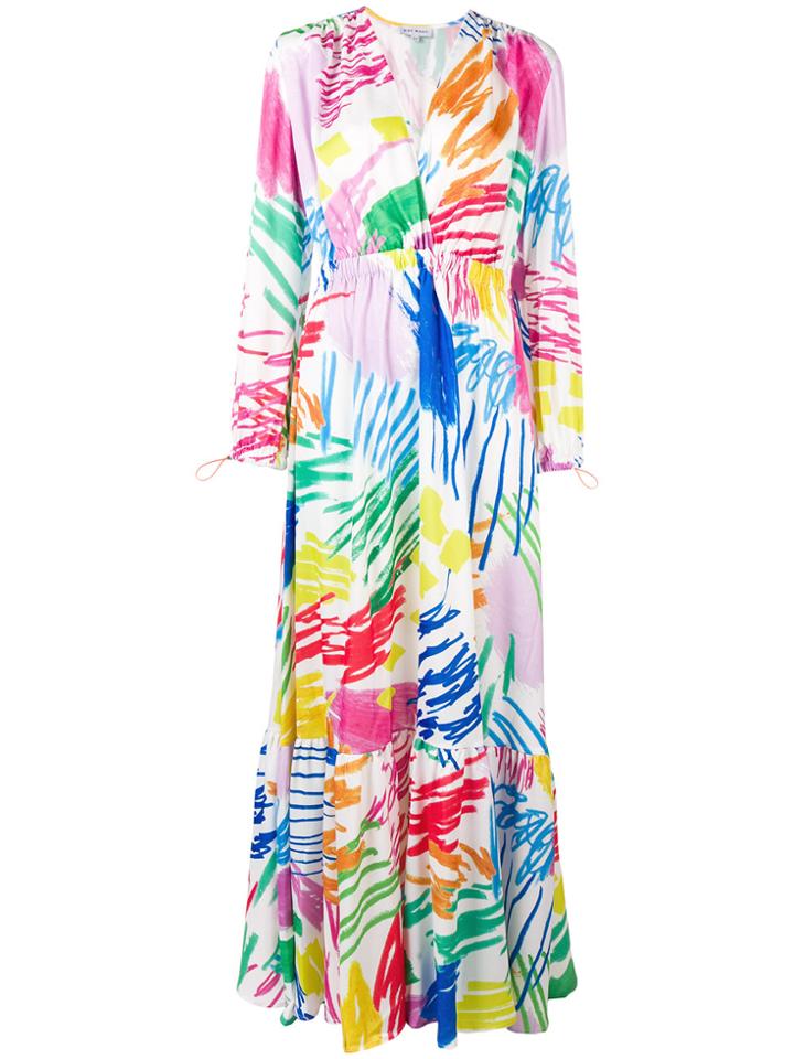 Mira Mikati Scribble Printed Ruched Waist Dress - Pink & Purple