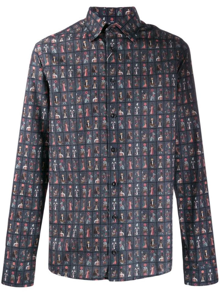 Eton Printed Flannel Shirt - Blue