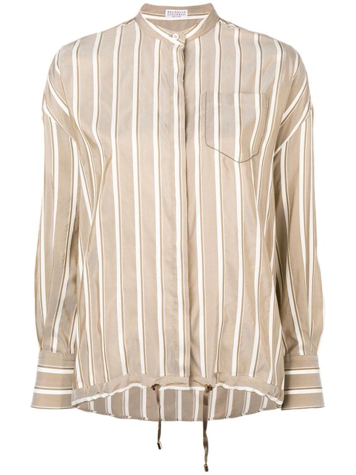 Brunello Cucinelli Striped Drawstring Hem Shirt - Neutrals