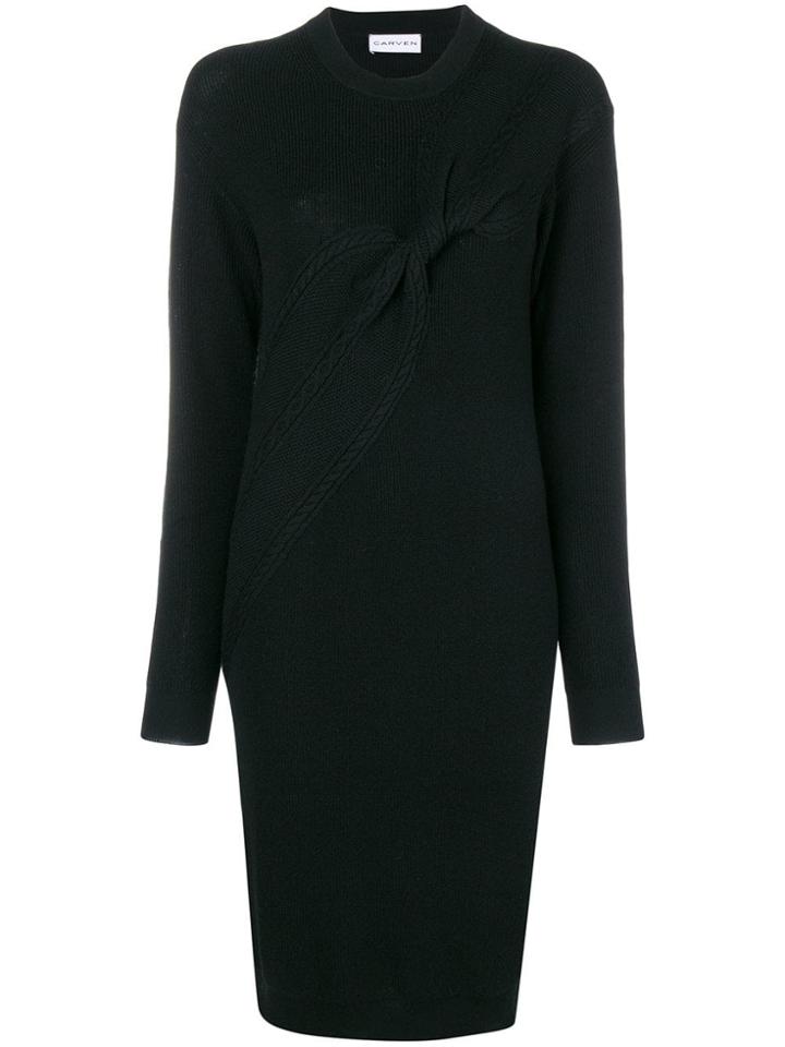 Carven Ruched Cable Sweater Dress - Black